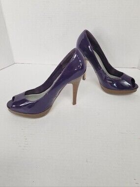 Delicious Faux Patent Leather Deep Purple Peep Toe Women's 6 Indie Sleaze